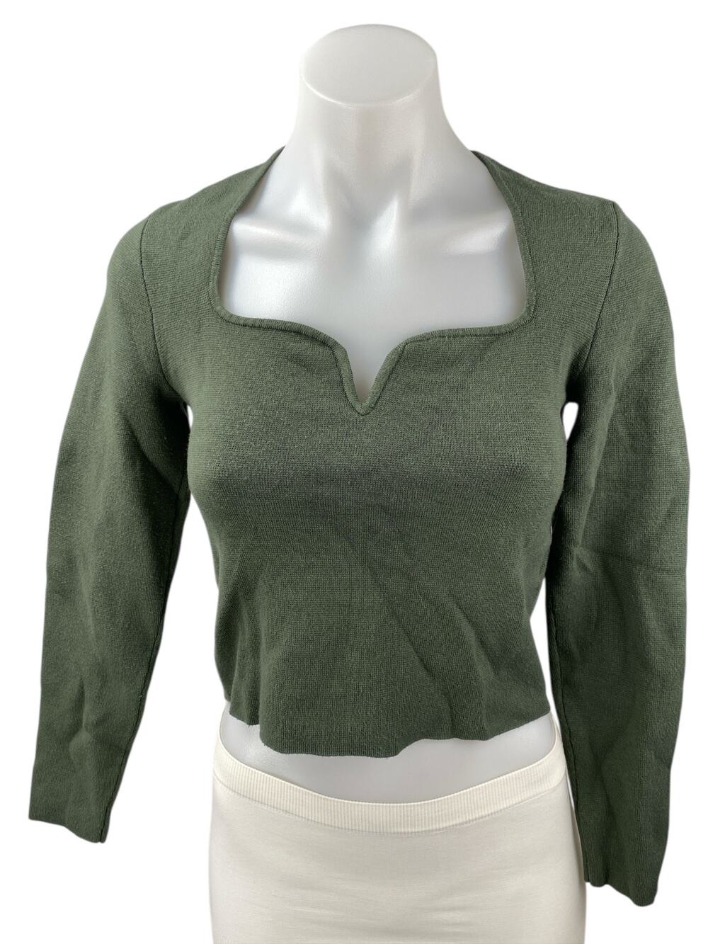 Abercrombie & Fitch Womens Green Knit Square Neck Long Sleeve Crop Sweater Top S